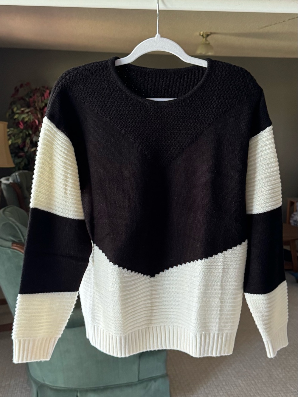Colorblock Black and White Crewneck Sweater